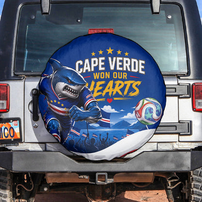 Cape Verde Won Our Hearts Soccer Spare Tire Cover Blue Sharks Football Mascot Patriotic National Team