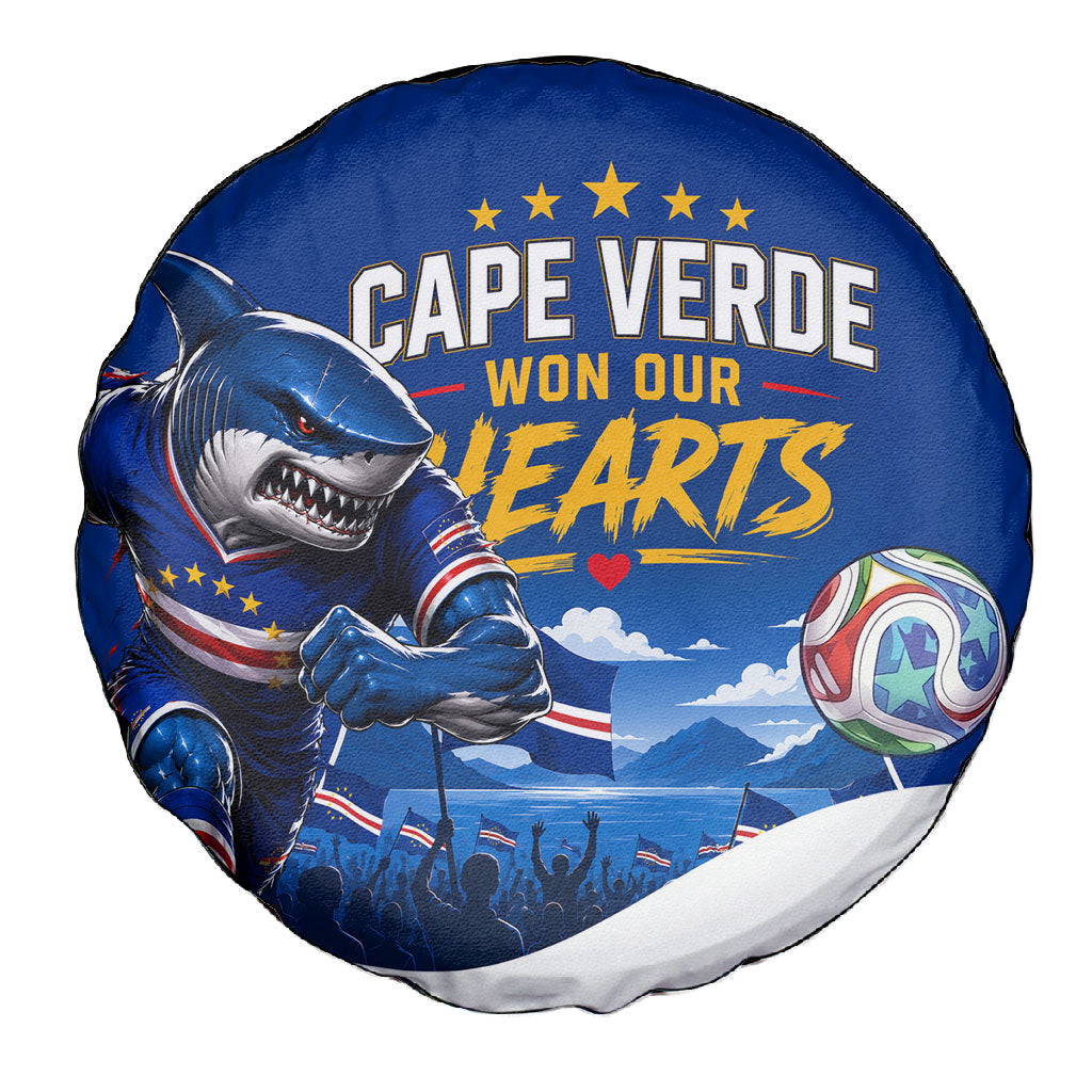 Cape Verde Won Our Hearts Soccer Spare Tire Cover Blue Sharks Football Mascot Patriotic National Team