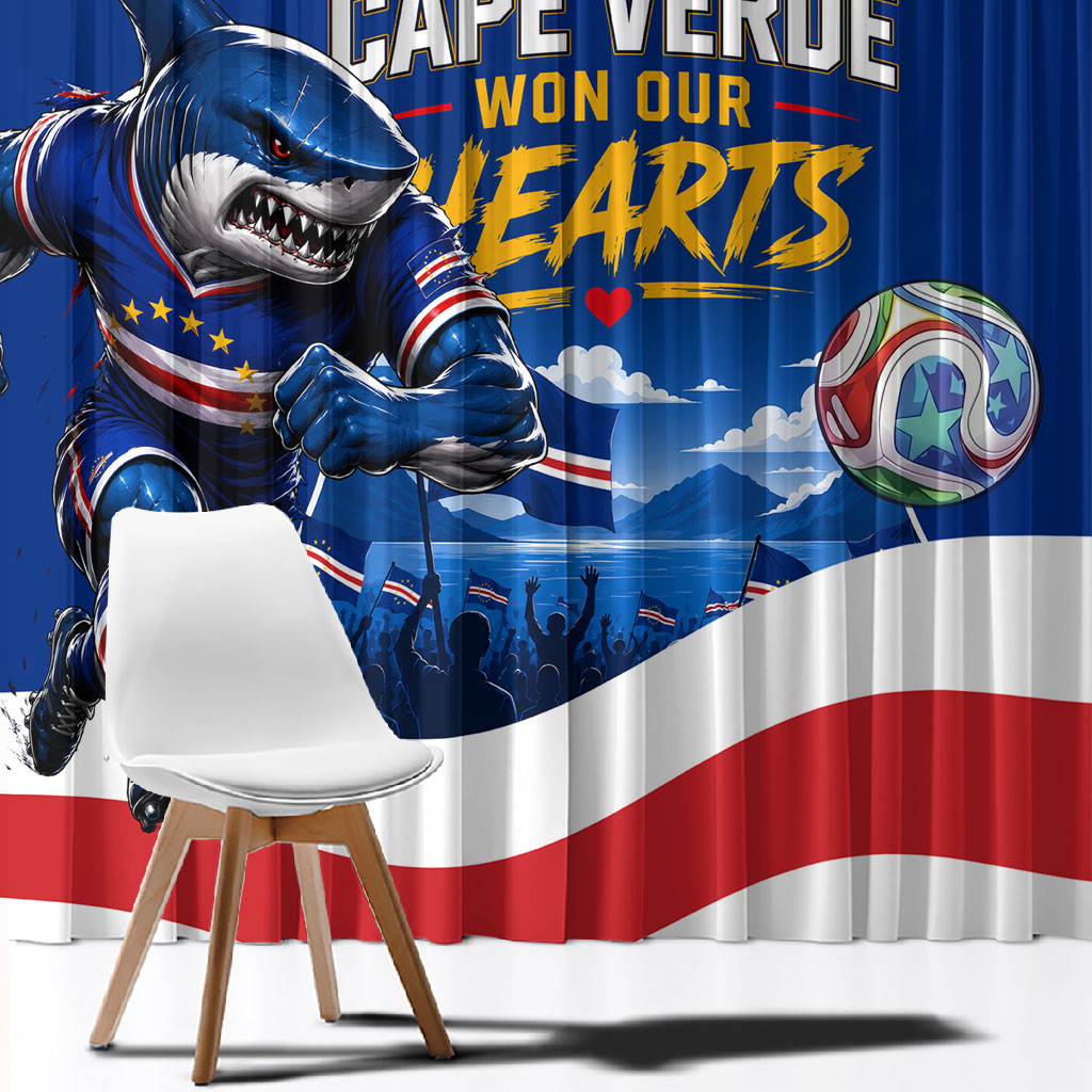 Cape Verde Won Our Hearts Soccer Window Curtain Blue Sharks Football Mascot Patriotic National Team