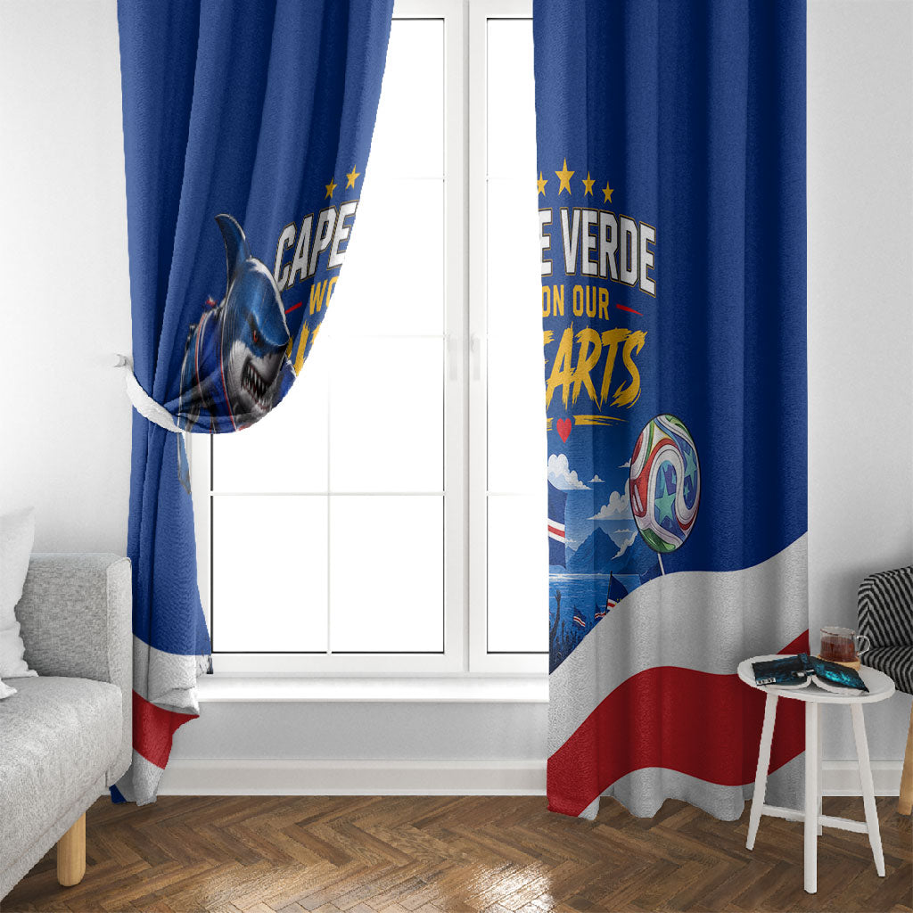 Cape Verde Won Our Hearts Soccer Window Curtain Blue Sharks Football Mascot Patriotic National Team
