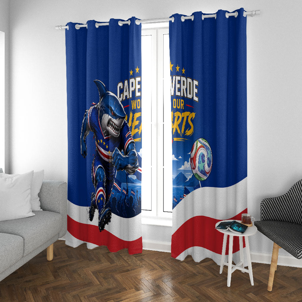 Cape Verde Won Our Hearts Soccer Window Curtain Blue Sharks Football Mascot Patriotic National Team