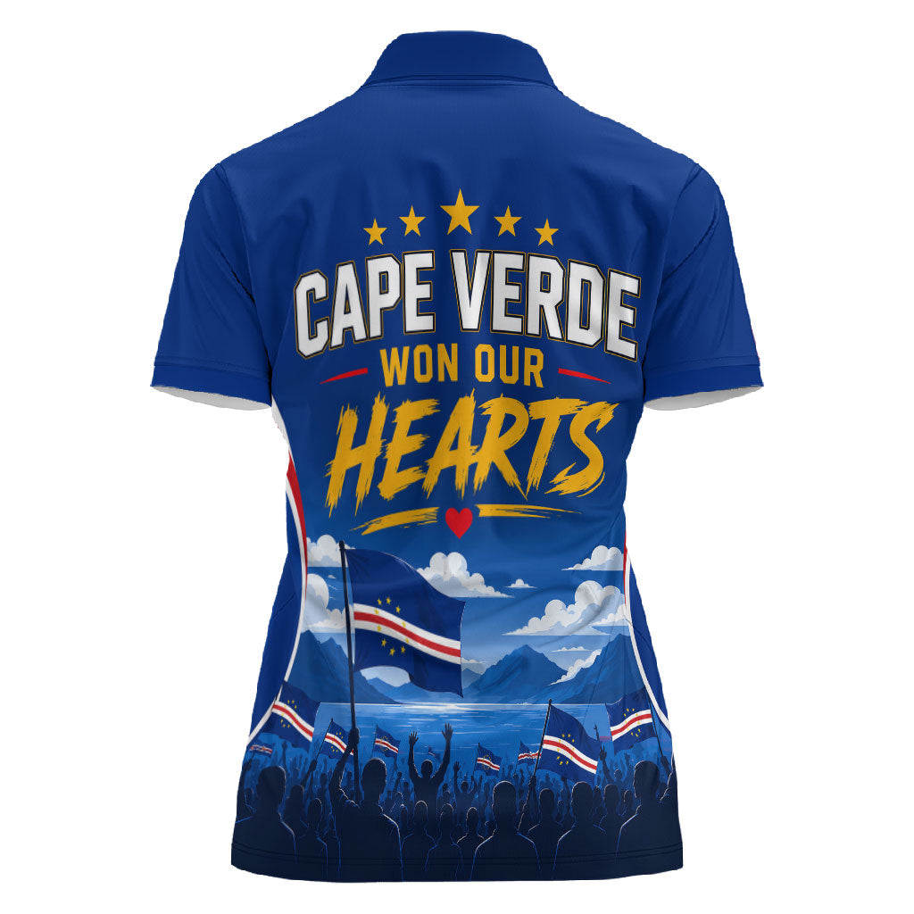 Cape Verde Won Our Hearts Soccer Women Polo Shirt Blue Sharks Football Mascot Patriotic National Team