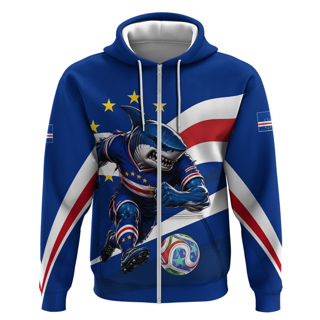 Cape Verde Won Our Hearts Soccer Zip Hoodie Blue Sharks Football Mascot Patriotic National Team