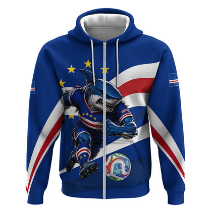 Cape Verde Won Our Hearts Soccer Zip Hoodie Blue Sharks Football Mascot Patriotic National Team
