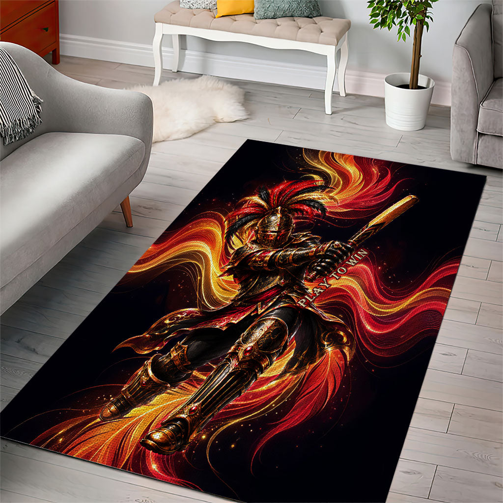 Trinbago Knight Riders Cricket Area Rug Trinidad and Tobago Fiery Knight Warrior Bat Flame