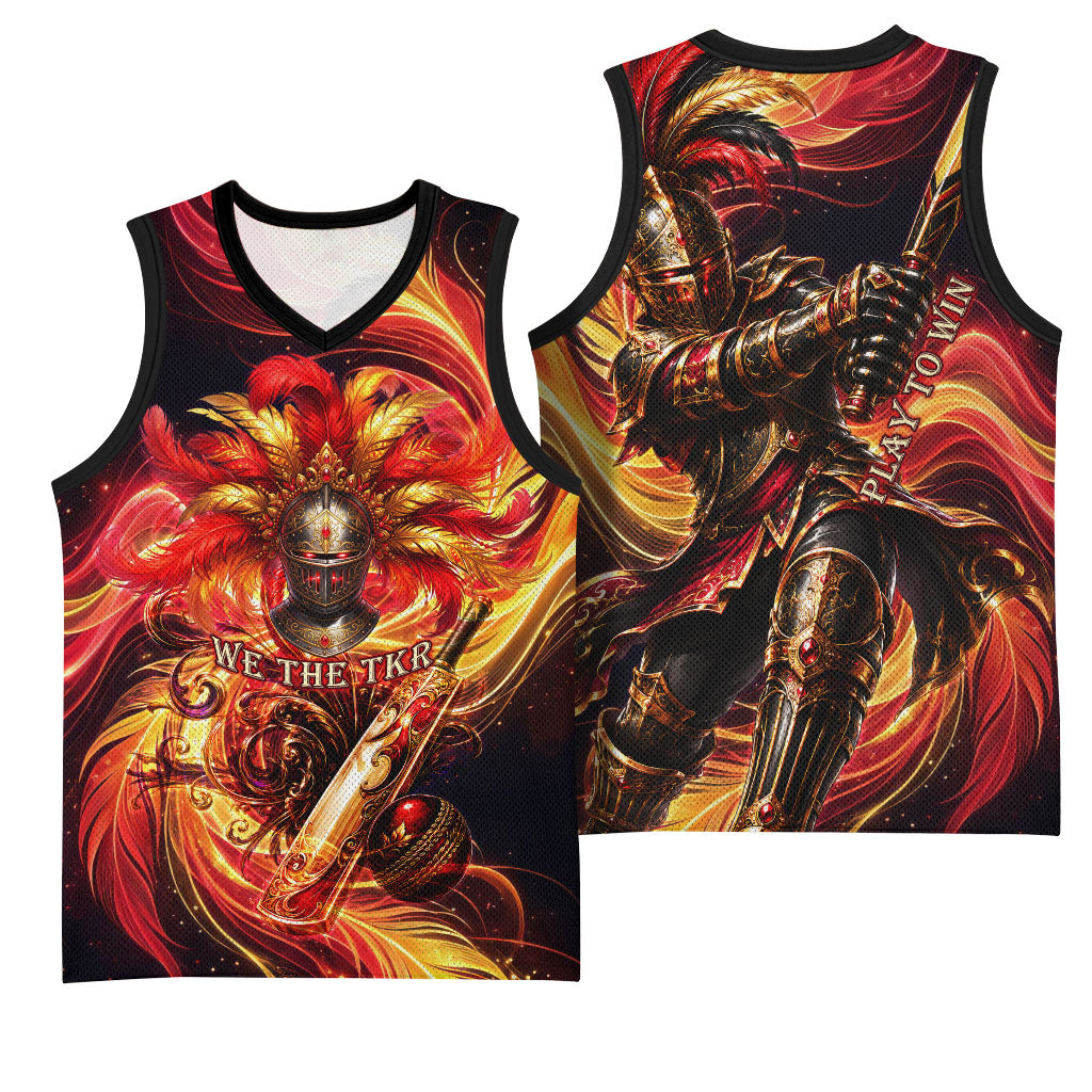 Trinbago Knight Riders Cricket Basketball Jersey Trinidad and Tobago Fiery Knight Warrior Bat Flame