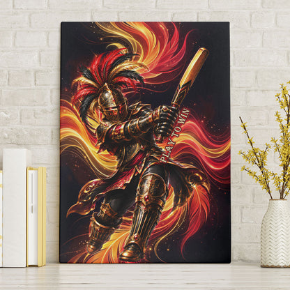 Trinbago Knight Riders Cricket Canvas Wall Art Trinidad and Tobago Fiery Knight Warrior Bat Flame