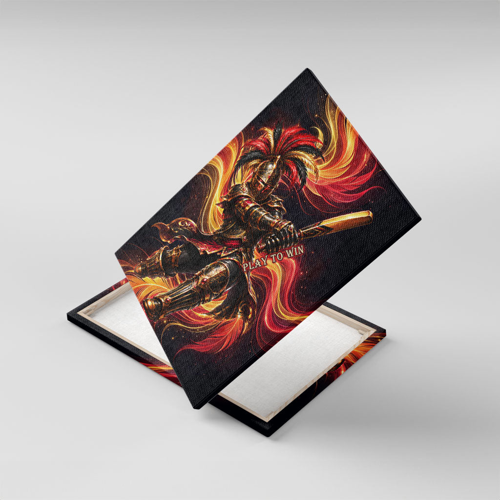 Trinbago Knight Riders Cricket Canvas Wall Art Trinidad and Tobago Fiery Knight Warrior Bat Flame