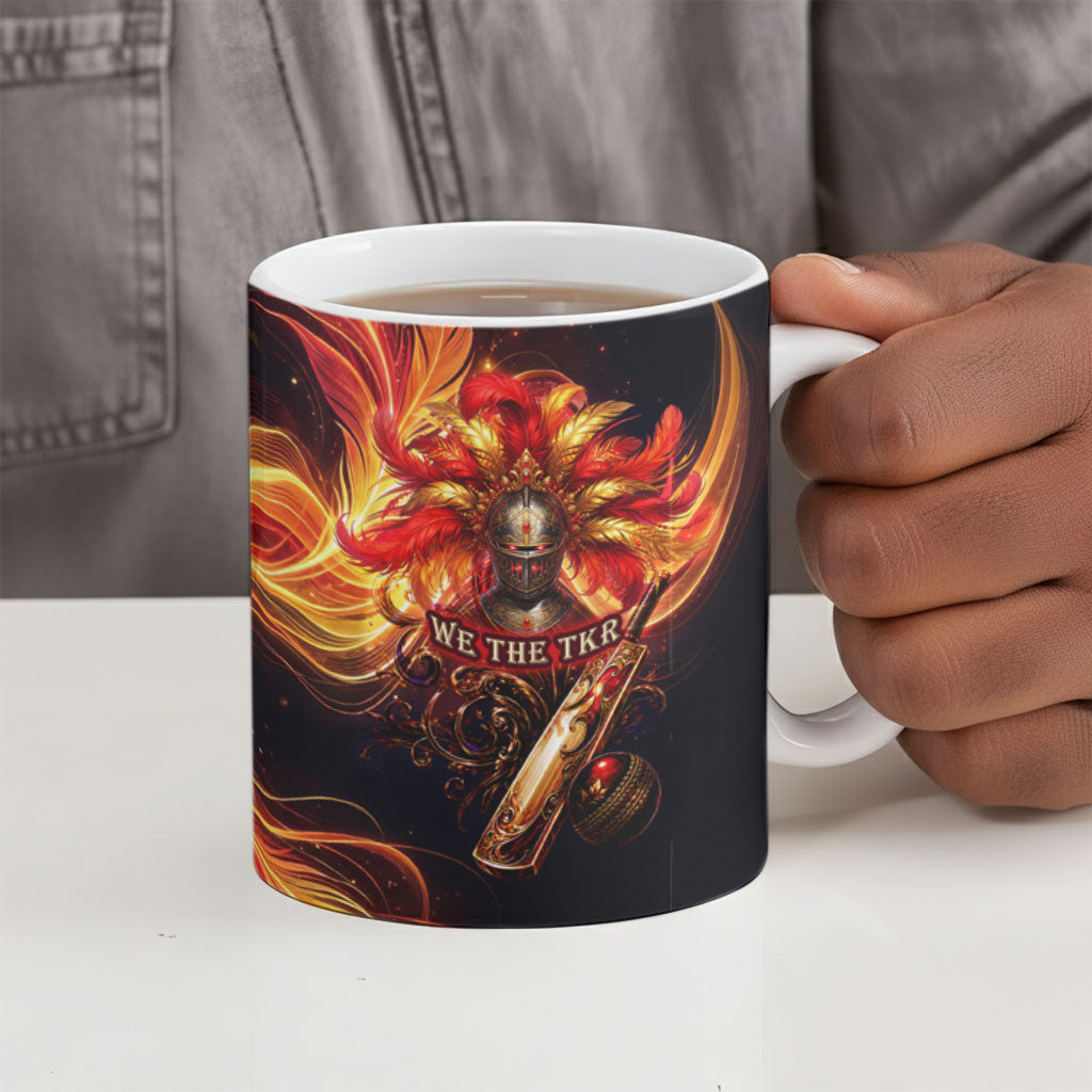 Trinbago Knight Riders Cricket Ceramic Mug Trinidad and Tobago Fiery Knight Warrior Bat Flame
