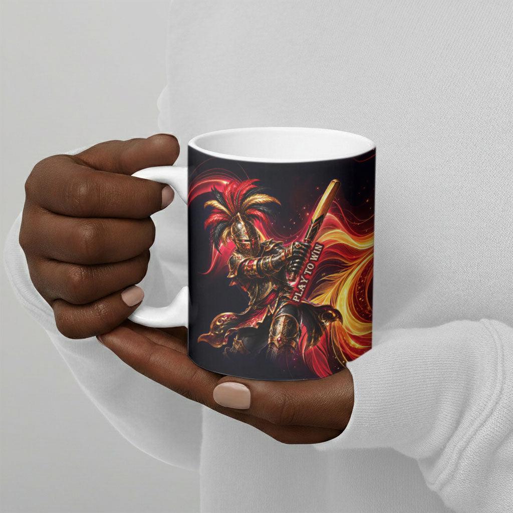 Trinbago Knight Riders Cricket Ceramic Mug Trinidad and Tobago Fiery Knight Warrior Bat Flame
