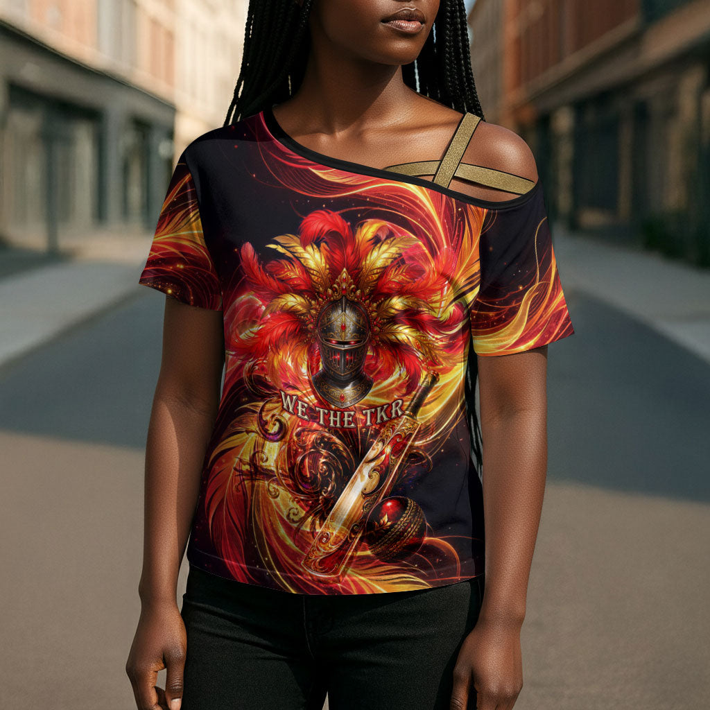 Trinbago Knight Riders Cricket Cross Shoulder Shirt Trinidad and Tobago Fiery Knight Warrior Bat Flame