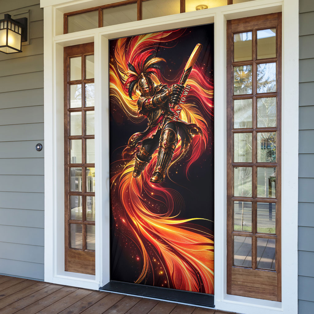 Trinbago Knight Riders Cricket Door Cover Trinidad and Tobago Fiery Knight Warrior Bat Flame