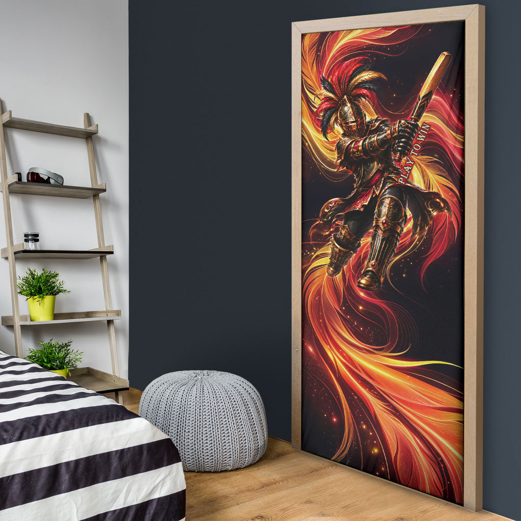 Trinbago Knight Riders Cricket Door Cover Trinidad and Tobago Fiery Knight Warrior Bat Flame