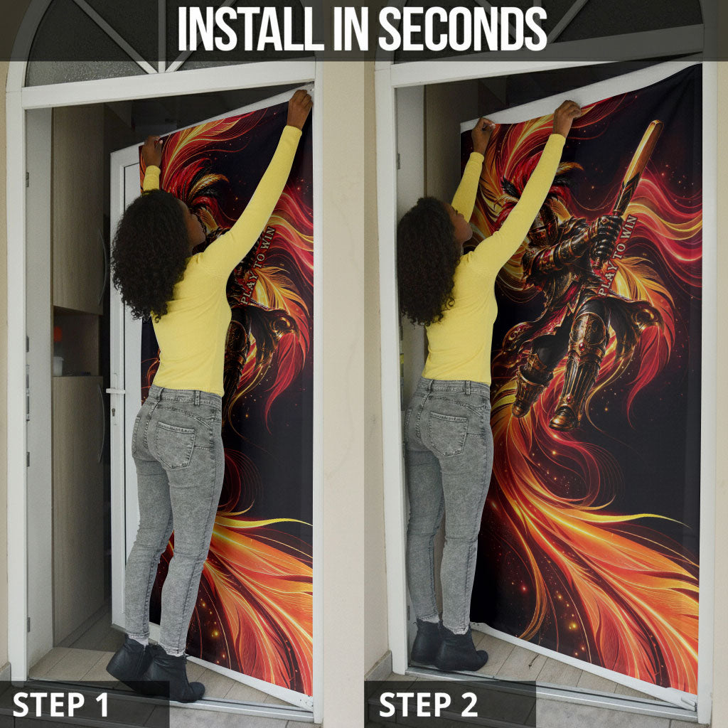 Trinbago Knight Riders Cricket Door Cover Trinidad and Tobago Fiery Knight Warrior Bat Flame