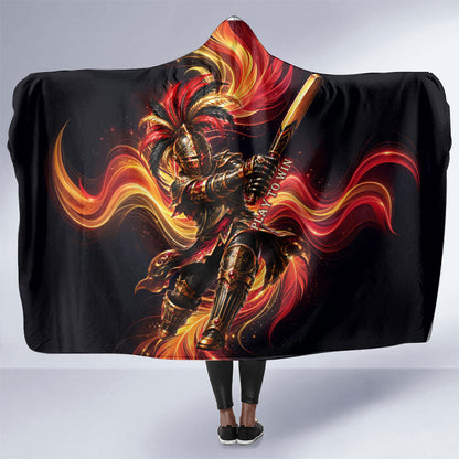 Trinbago Knight Riders Cricket Hooded Blanket Trinidad and Tobago Fiery Knight Warrior Bat Flame