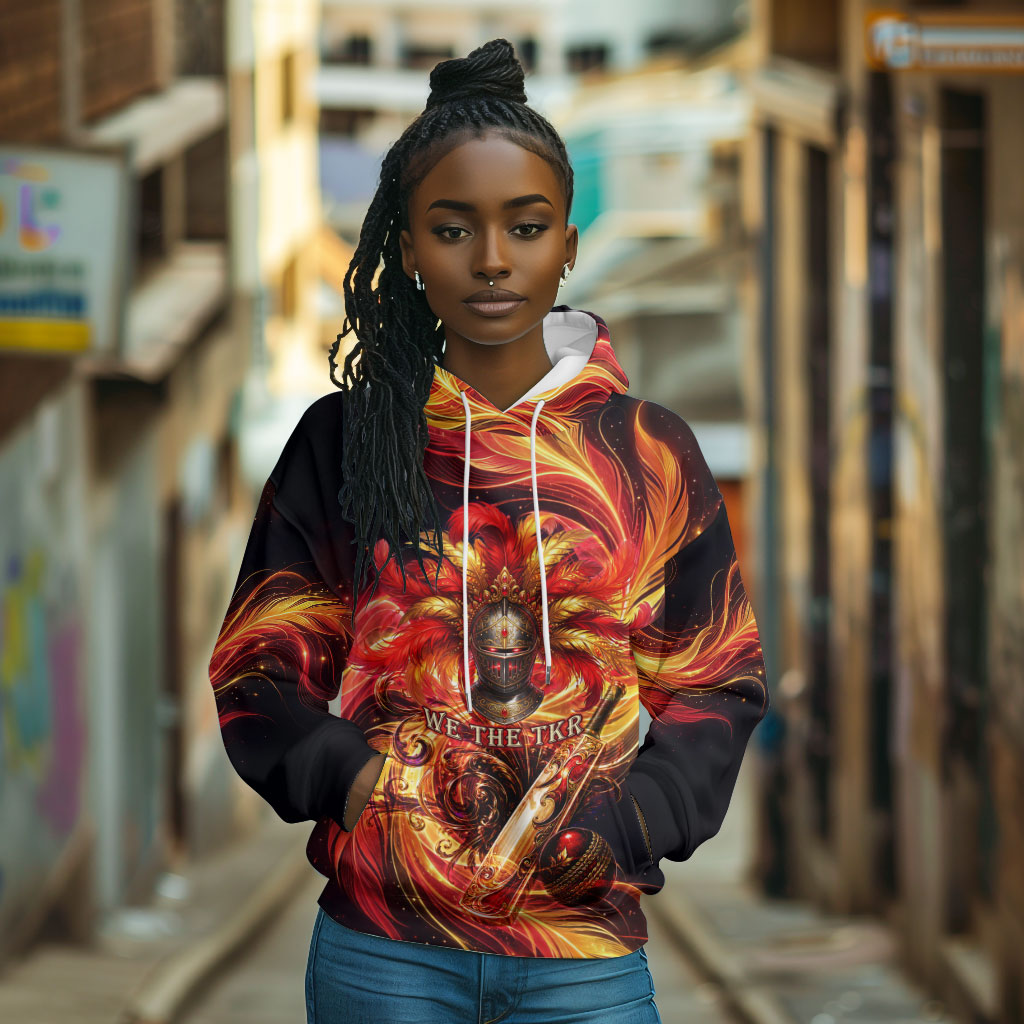 Trinbago Knight Riders Cricket Hoodie Trinidad and Tobago Fiery Knight Warrior Bat Flame