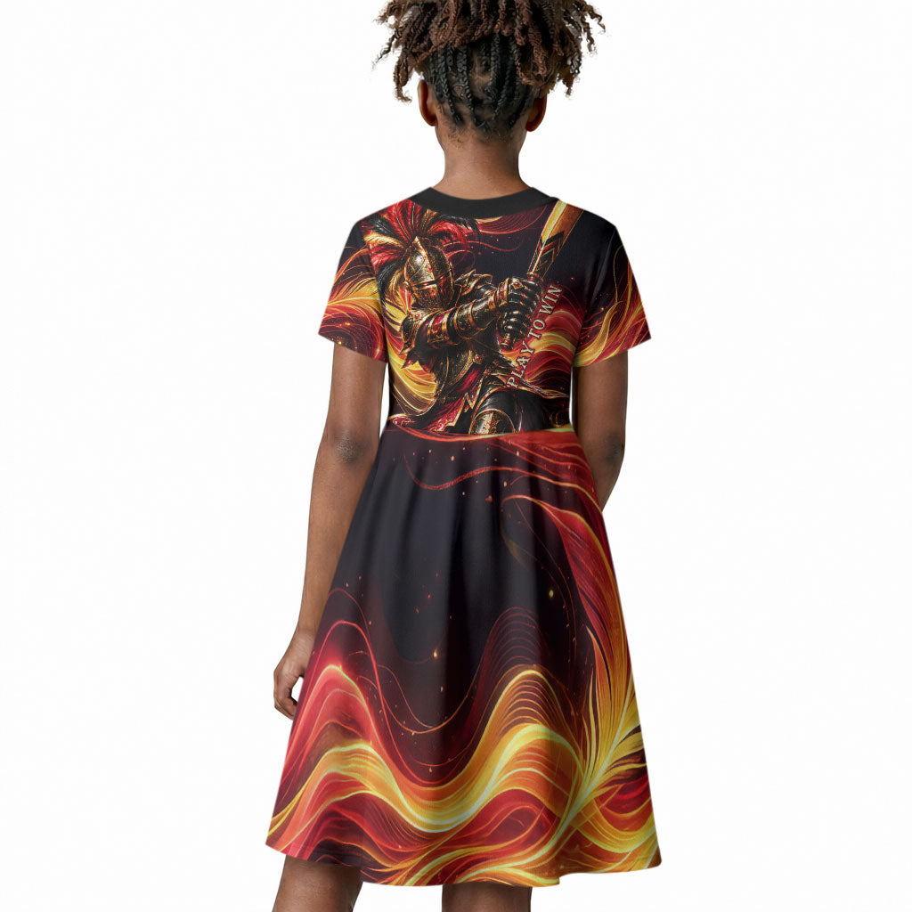 Trinbago Knight Riders Cricket Kid Short Sleeve Dress Trinidad and Tobago Fiery Knight Warrior Bat Flame