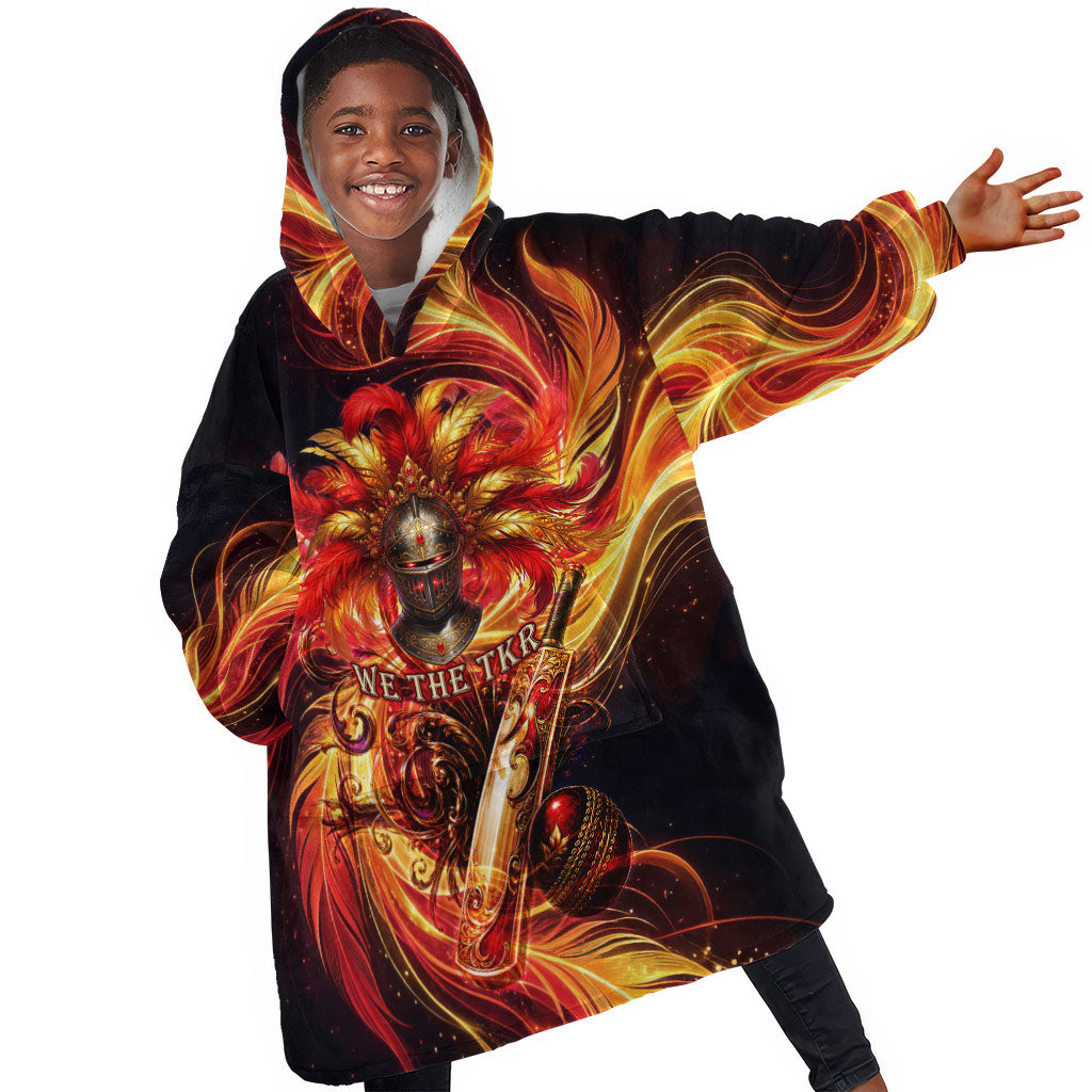 Trinbago Knight Riders Cricket Kid Wearable Blanket Hoodie Trinidad and Tobago Fiery Knight Warrior Bat Flame