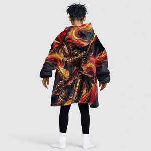 Trinbago Knight Riders Cricket Kid Wearable Blanket Hoodie Trinidad and Tobago Fiery Knight Warrior Bat Flame
