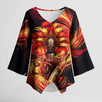Trinbago Knight Riders Cricket Kimono Sleeve Blouse Trinidad and Tobago Fiery Knight Warrior Bat Flame