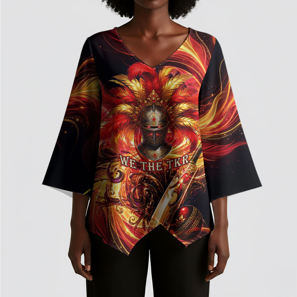 Trinbago Knight Riders Cricket Kimono Sleeve Blouse Trinidad and Tobago Fiery Knight Warrior Bat Flame