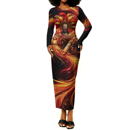 Trinbago Knight Riders Cricket Long Sleeve Bodycon Dress Trinidad and Tobago Fiery Knight Warrior Bat Flame