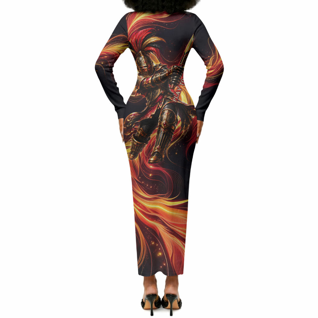 Trinbago Knight Riders Cricket Long Sleeve Bodycon Dress Trinidad and Tobago Fiery Knight Warrior Bat Flame
