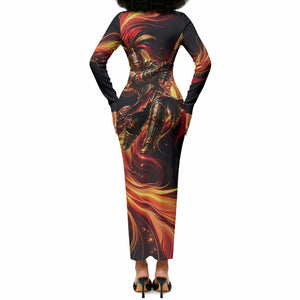 Trinbago Knight Riders Cricket Long Sleeve Bodycon Dress Trinidad and Tobago Fiery Knight Warrior Bat Flame