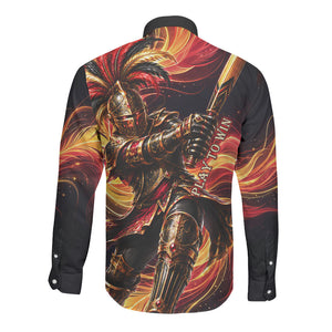 Trinbago Knight Riders Cricket Long Sleeve Button Shirt Trinidad and Tobago Fiery Knight Warrior Bat Flame
