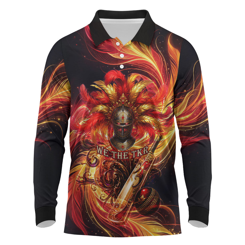 Trinbago Knight Riders Cricket Long Sleeve Polo Shirt Trinidad and Tobago Fiery Knight Warrior Bat Flame