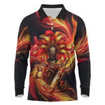 Trinbago Knight Riders Cricket Long Sleeve Polo Shirt Trinidad and Tobago Fiery Knight Warrior Bat Flame