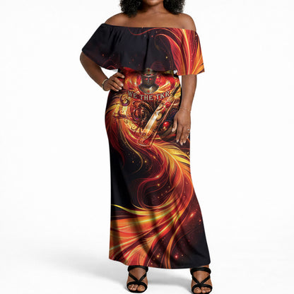 Trinbago Knight Riders Cricket Off Shoulder Maxi Dress Trinidad and Tobago Fiery Knight Warrior Bat Flame