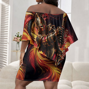 Trinbago Knight Riders Cricket Off Shoulder Short Dress Trinidad and Tobago Fiery Knight Warrior Bat Flame