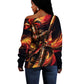 Trinbago Knight Riders Cricket Off Shoulder Sweater Trinidad and Tobago Fiery Knight Warrior Bat Flame