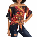 Trinbago Knight Riders Cricket Off Shoulder Wrap Waist Top Trinidad and Tobago Fiery Knight Warrior Bat Flame