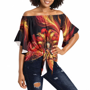 Trinbago Knight Riders Cricket Off Shoulder Wrap Waist Top Trinidad and Tobago Fiery Knight Warrior Bat Flame