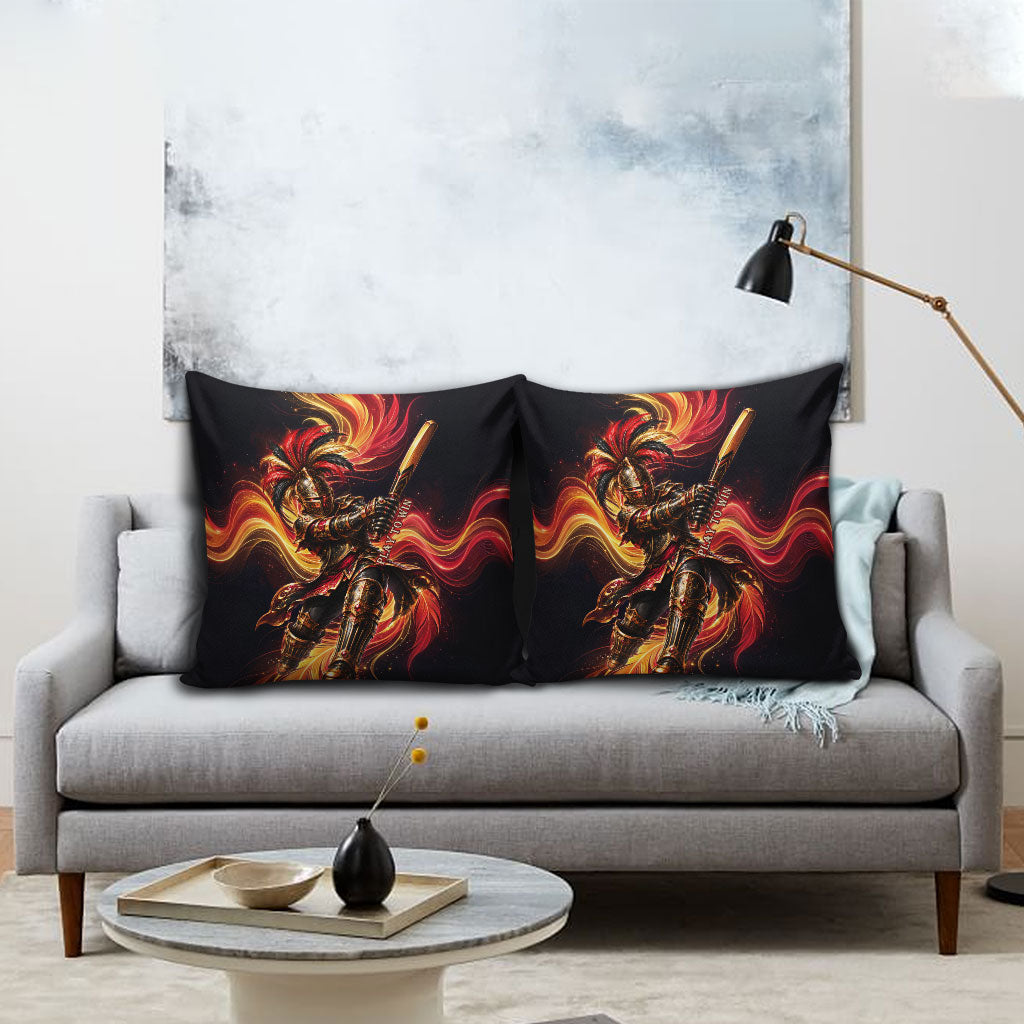 Trinbago Knight Riders Cricket Pillow Cover Trinidad and Tobago Fiery Knight Warrior Bat Flame