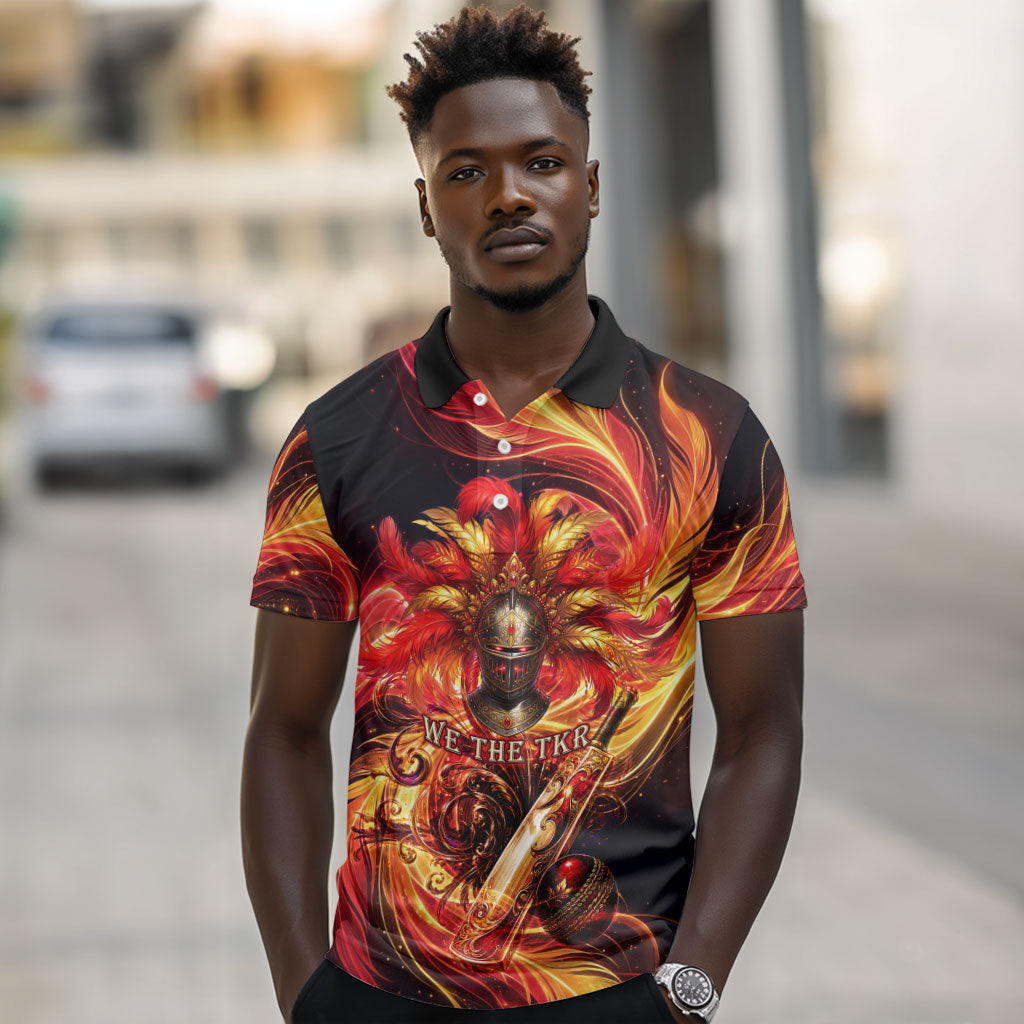 Trinbago Knight Riders Cricket Polo Shirt Trinidad and Tobago Fiery Knight Warrior Bat Flame