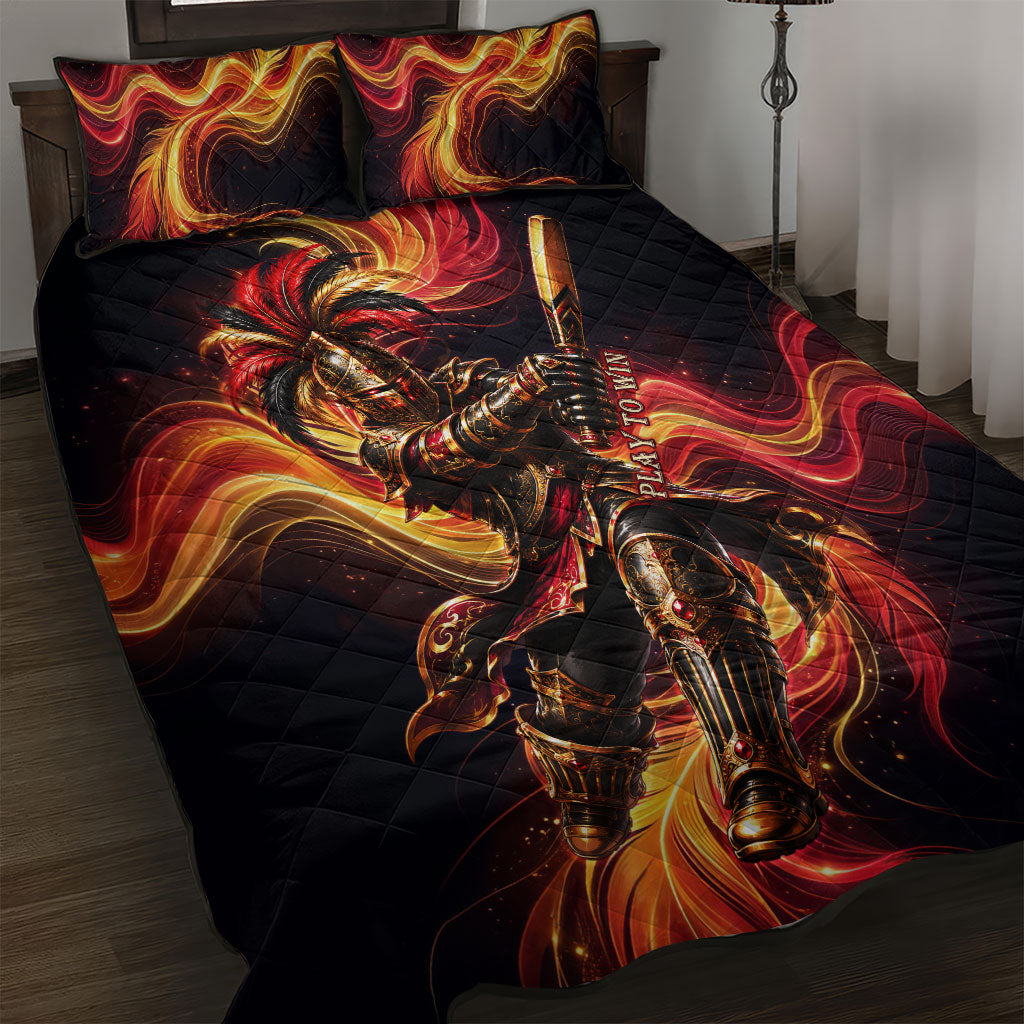 Trinbago Knight Riders Cricket Quilt Bed Set Trinidad and Tobago Fiery Knight Warrior Bat Flame
