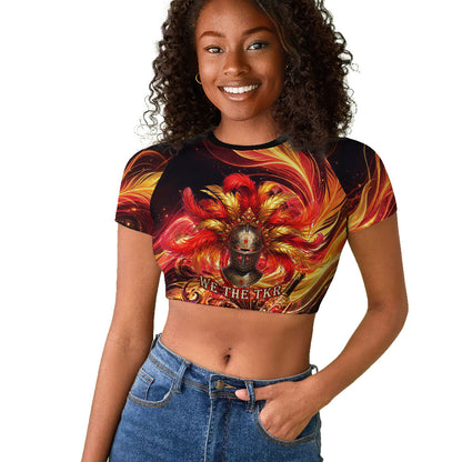 Trinbago Knight Riders Cricket Raglan Cropped T shirt Trinidad and Tobago Fiery Knight Warrior Bat Flame