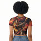 Trinbago Knight Riders Cricket Raglan Cropped T shirt Trinidad and Tobago Fiery Knight Warrior Bat Flame