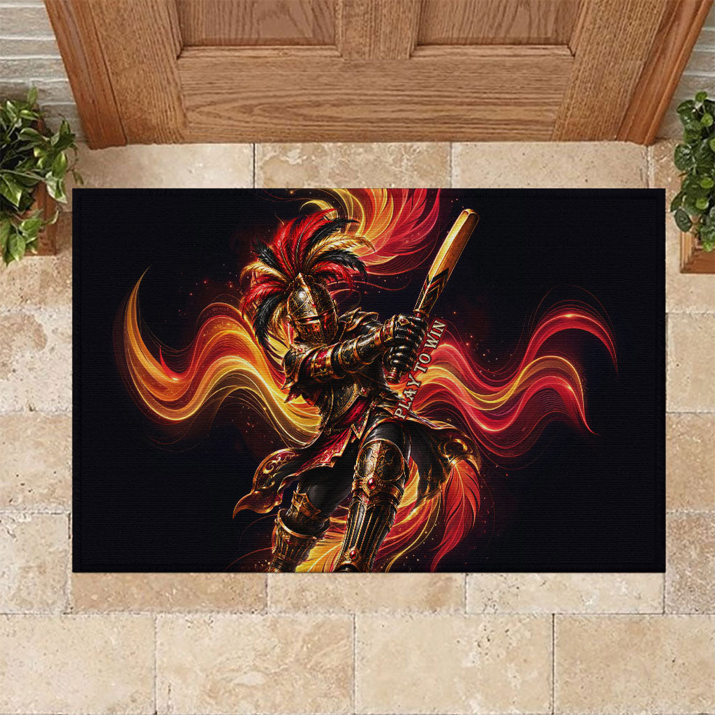 Trinbago Knight Riders Cricket Rubber Doormat Trinidad and Tobago Fiery Knight Warrior Bat Flame