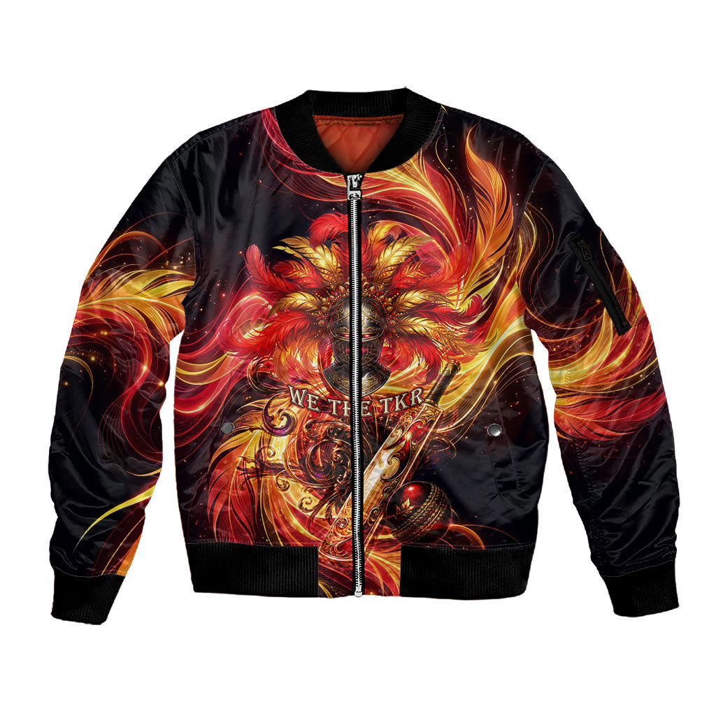Trinbago Knight Riders Cricket Sleeve Zip Bomber Jacket Trinidad and Tobago Fiery Knight Warrior Bat Flame