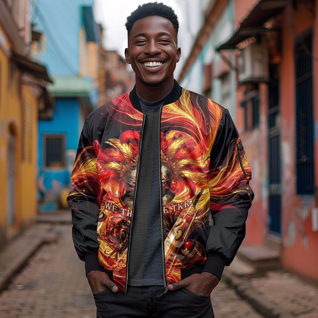 Trinbago Knight Riders Cricket Sleeve Zip Bomber Jacket Trinidad and Tobago Fiery Knight Warrior Bat Flame