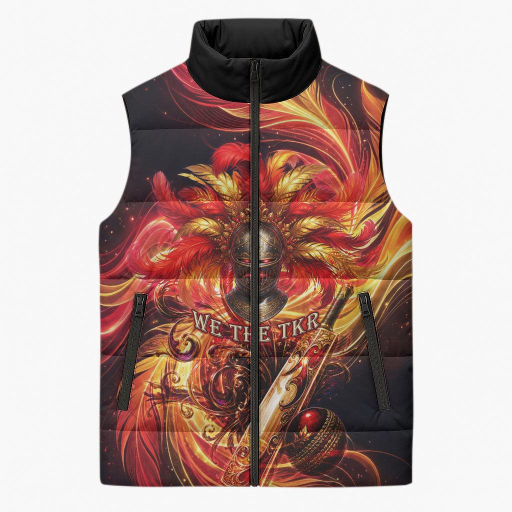 Trinbago Knight Riders Cricket Sleeveless Puffer Jacket Trinidad and Tobago Fiery Knight Warrior Bat Flame