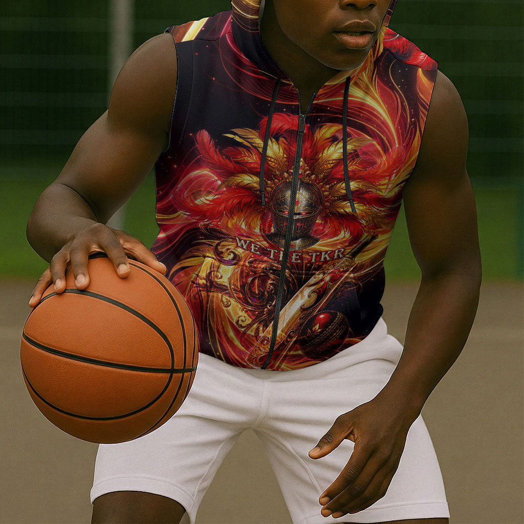 Trinbago Knight Riders Cricket Sleeveless Zip Hoodie Trinidad and Tobago Fiery Knight Warrior Bat Flame