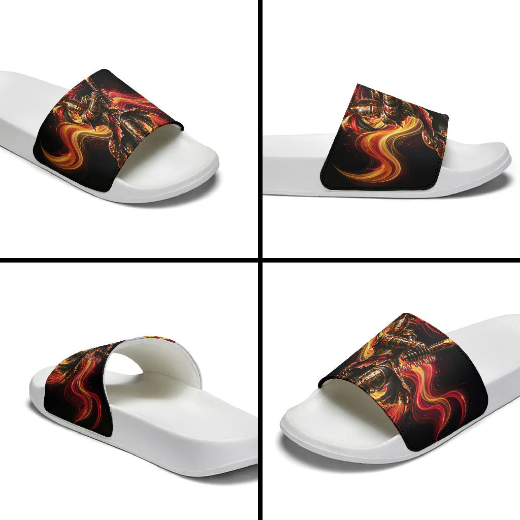 Trinbago Knight Riders Cricket Slide Sandals Trinidad and Tobago Fiery Knight Warrior Bat Flame