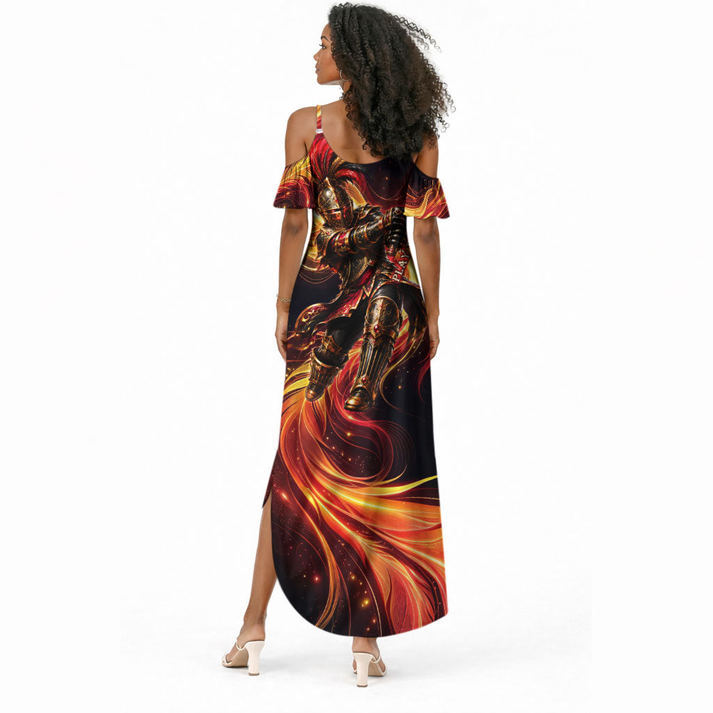 Trinbago Knight Riders Cricket Summer Maxi Dress Trinidad and Tobago Fiery Knight Warrior Bat Flame
