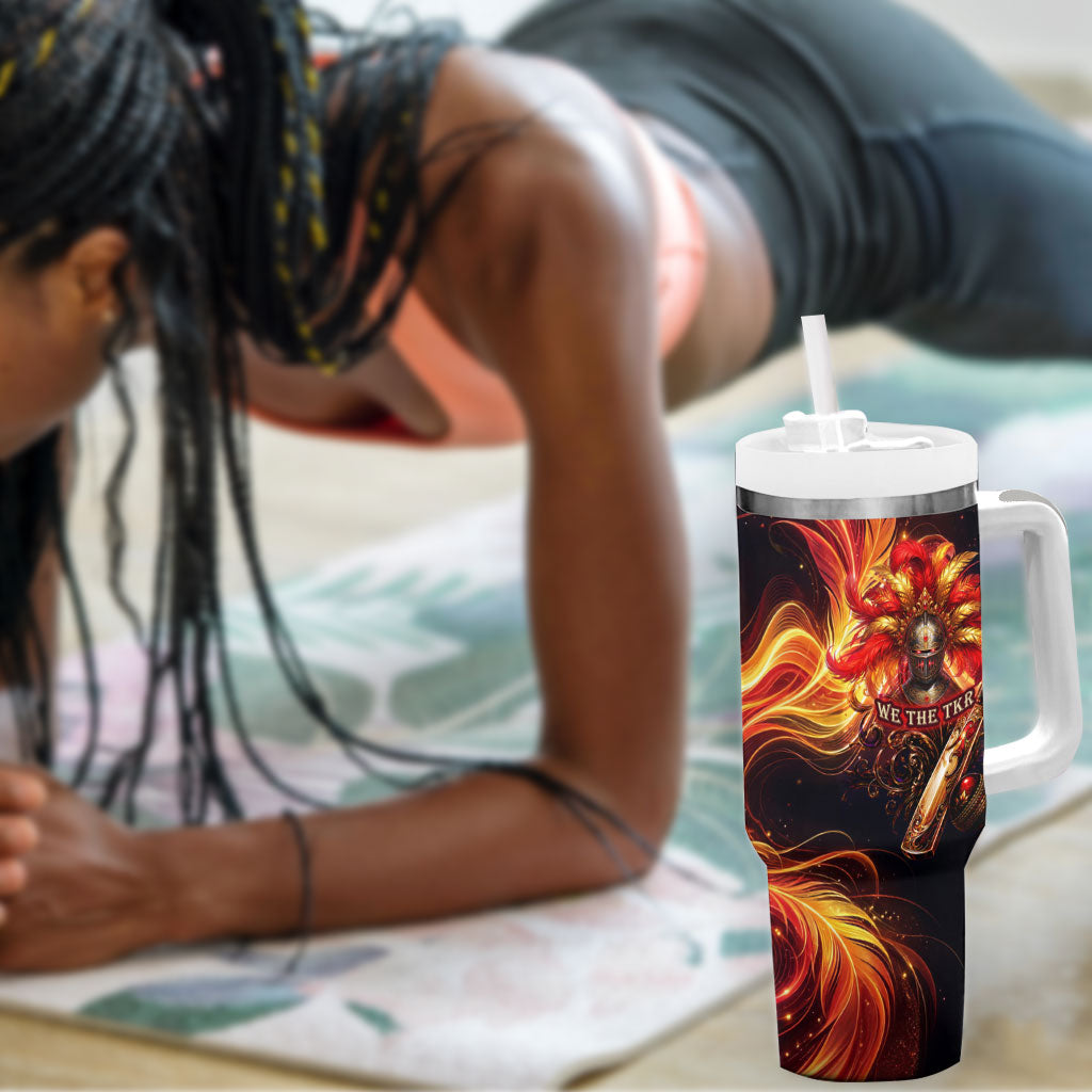 Trinbago Knight Riders Cricket Tumbler With Handle Trinidad and Tobago Fiery Knight Warrior Bat Flame