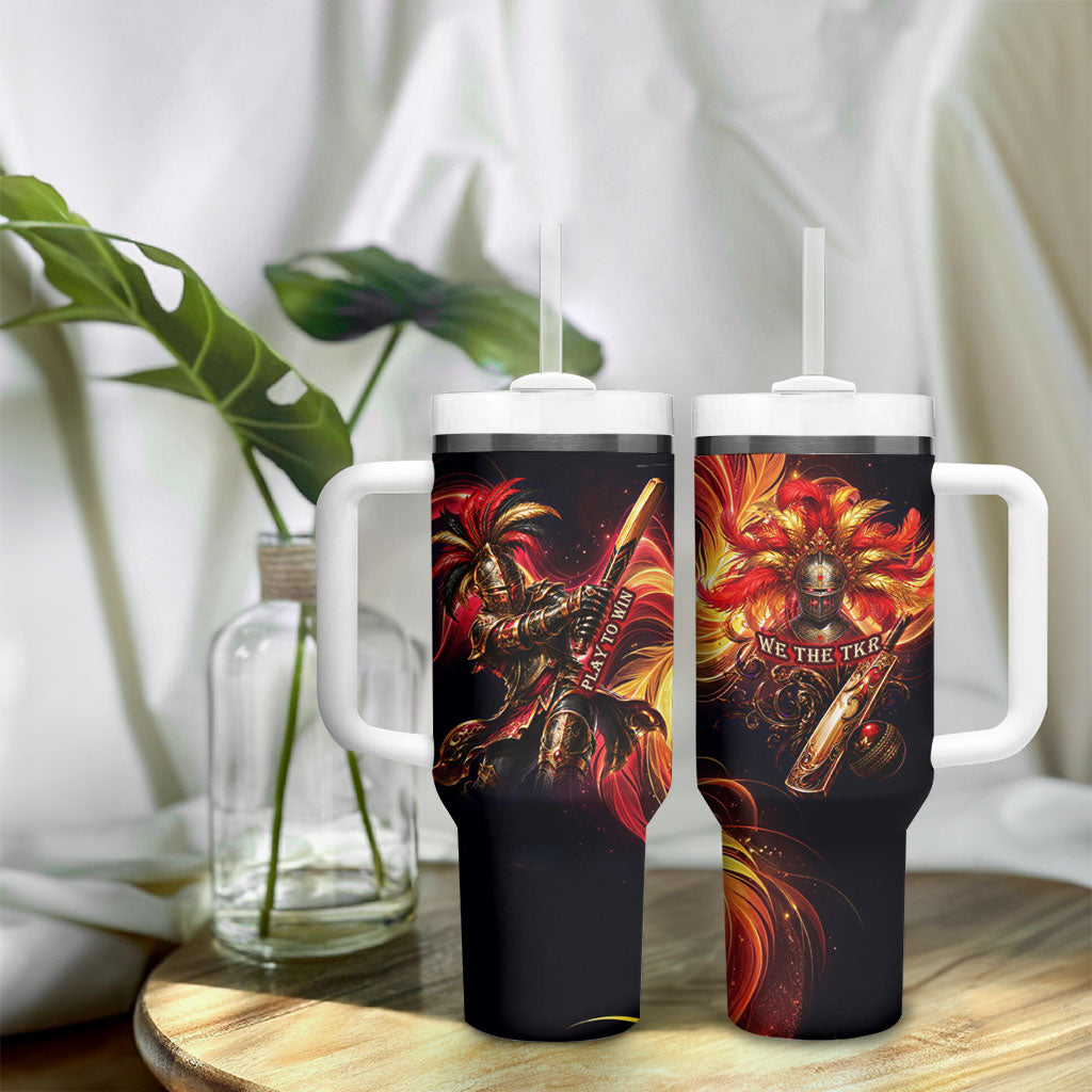 Trinbago Knight Riders Cricket Tumbler With Handle Trinidad and Tobago Fiery Knight Warrior Bat Flame